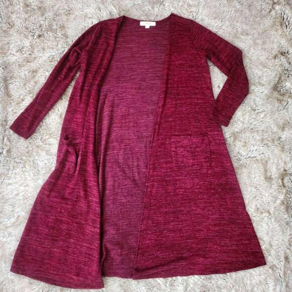 LuLaRoe Sarah Full Length Knit Duster Cardigan Sweater Burgundy Red‎ Size Small - Picture 1 of 9